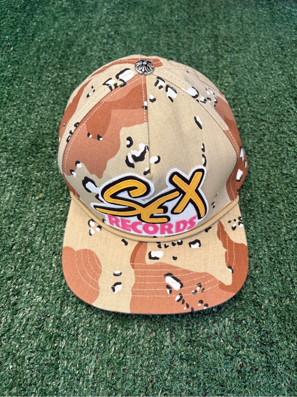 Unisex Chrome Hearts Camo Baseball Cap - Tan & Brown with Yellow Logo